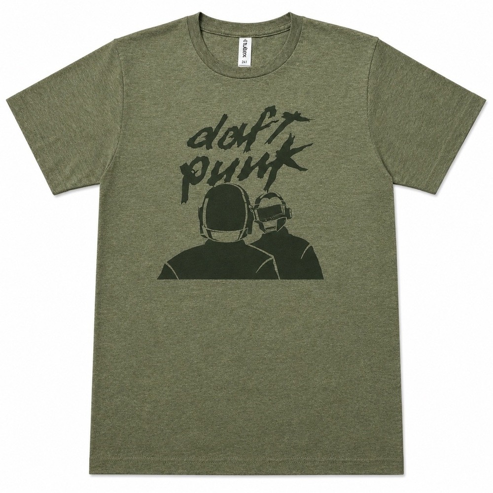 Daft Punk Graphic Band Tee Tultex 241 Heather Olive Green T-Shirt Mens Large